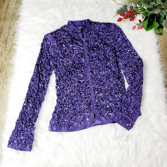 MSK Tops - MSK Vintage Purple Long Sleeve Full Zip Blouse